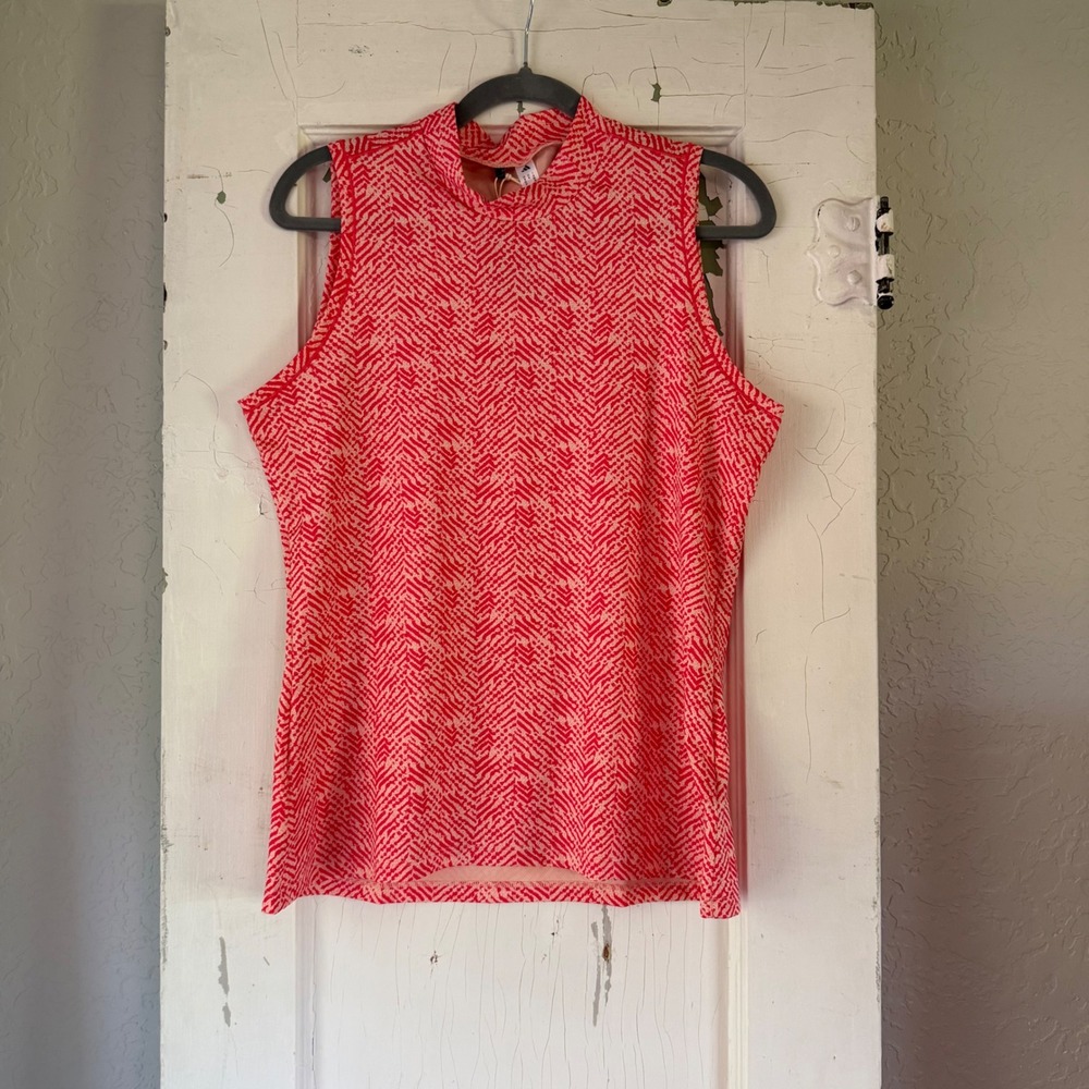 Adidas Ultimate Sleeveless Mock Neck Golf Polo Pure Ruby Pink Chevron Medium NWT